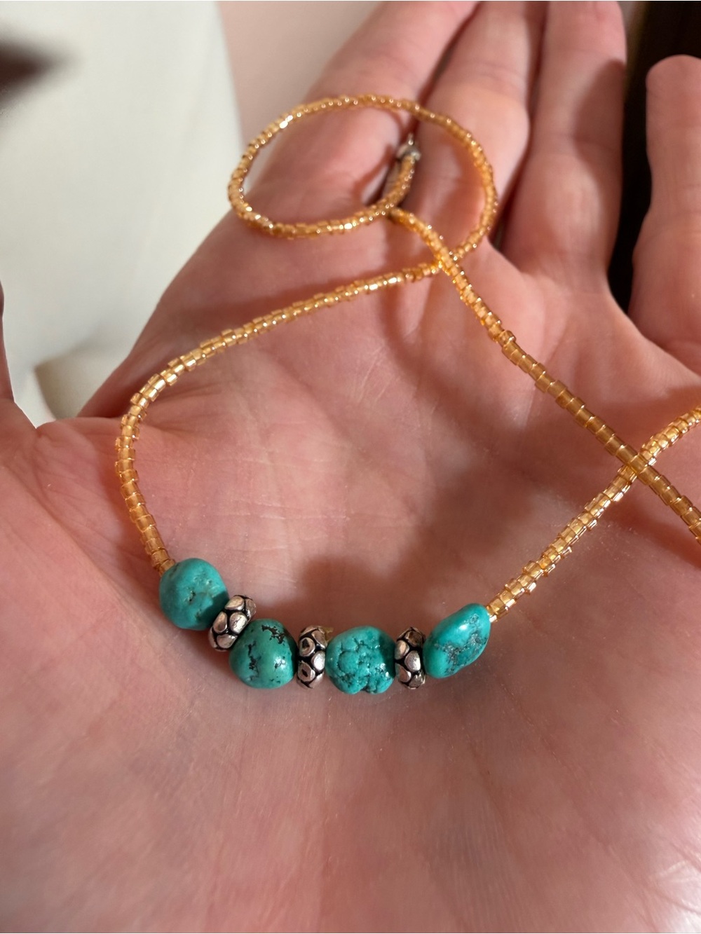 Vintage Native American turquoise Glass beads Delicate southwestern Necklace 15